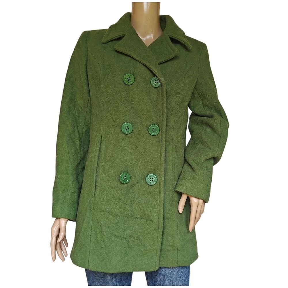 Centigrade Green Wool Blend Peacoat Women's Double Breasted Winter Coat